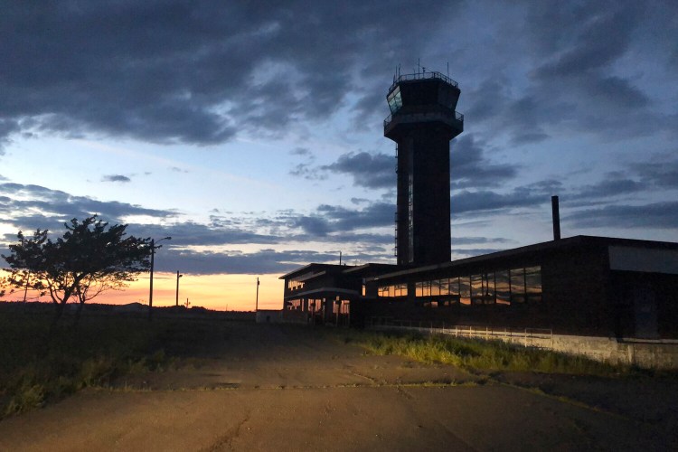 The control tower of the former Loring Air Force Base in July 2020. The base, once home to B-52 bombers, was closed in 1994 as part of a Defense Department effort to cut costs. 