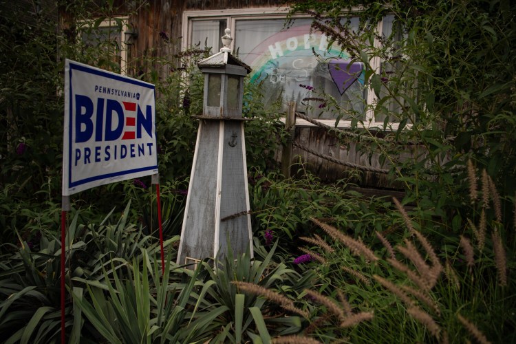 A yard sign in support of Joe Biden is seen in a suburb of Erie, Pa. 