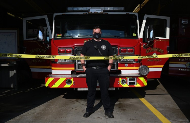 Sanford firefighter and union President Eric Beecher, shown at the Sanford Fire Department on Monday, said, "The CDC needs to have a critical status on getting tests completed for critical first responders.” The police tape, to prevent visitors from walking into the fire station, was up before members of the department tested positive for COVID-19. 