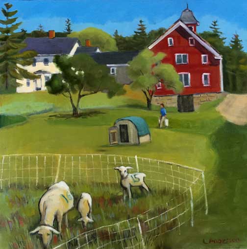 “David’s Folly Sheep,” Leslie Anderson of Sedgwick, oil on panel, 18 by 18 inch.