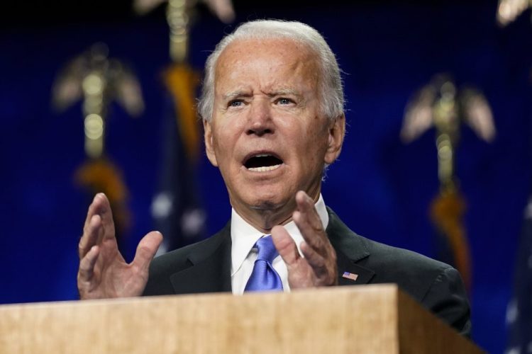 Democratic presidential candidate former Vice President Joe Biden speaks Thursday, during the fourth day of the Democratic National Convention at the Chase Center in Wilmington, Del.