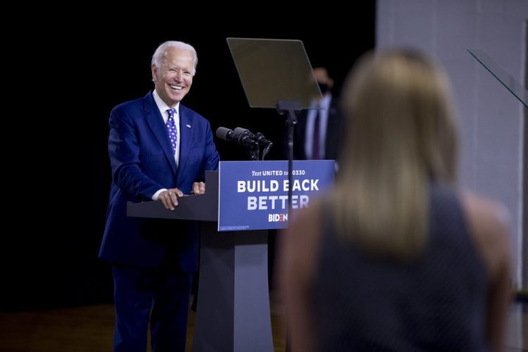 Democratic presidential candidate and former Vice President Joe Biden  takes a question from a reporter at a campaign event at the William "Hicks" Anderson Community Center in Wilmington, Del., on Tuesday.


