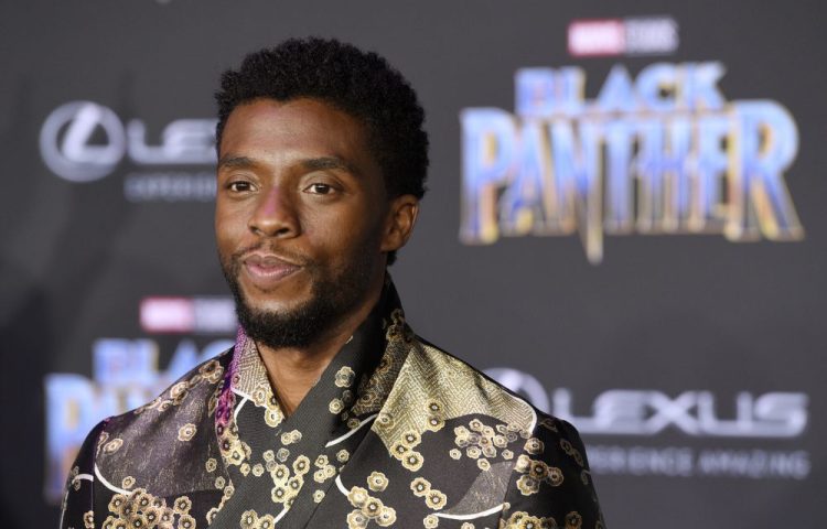 Chadwick Boseman, a cast member in "Black Panther," poses at the Jan. 29, 2018, premiere of the film in Los Angeles.