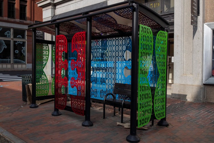  The "Hope & Friendship" bus stop by artist Ebenezer Akakpo on Congress St. in Portland. 