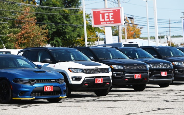 Lee Auto Malls in Westbrook on Friday. New-car inventories are down in Maine as a result of factory shutdowns in the spring caused by the coronavirus pandemic.