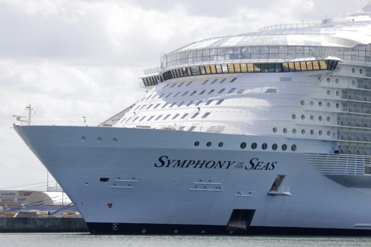 The Symphony of the Seas sits docked in Miami in May.

