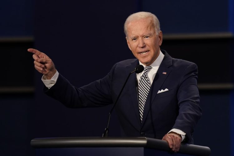 Democratic presidential candidate former Vice President Joe Biden speaks during the first presidential debate Tuesday at Case Western University and Cleveland Clinic, in Cleveland, Ohio.