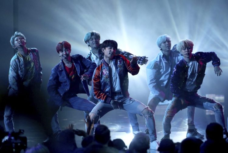 BTS performs "DNA" at the American Music Awards in Los Angeles on Nov. 19, 2017.