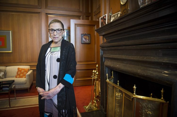 Associate Justice Ruth Bader Ginsburg is seen in her chambers in at the Supreme Court in Washington on July 31, 2014. She has died of metastatic pancreatic cancer at age 87. 