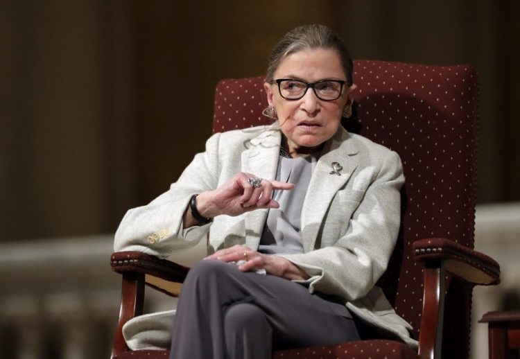 Supreme Court Justice Ruth Bader Ginsburg speaks at Stanford University in Stanford, Calif. The Supreme Court says Ginsburg has died of metastatic pancreatic cancer at age 87. (AP Photo/Marcio Jose Sanchez, File)