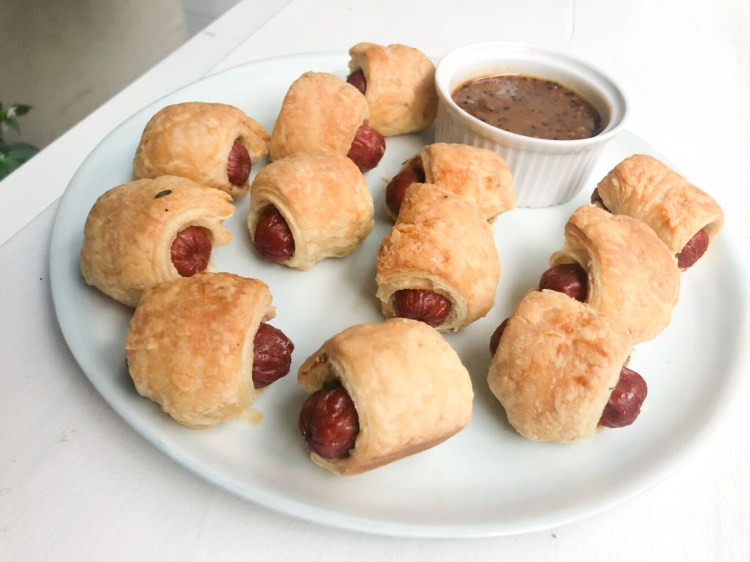 Herbed Pigs in a Blanket with Spicy Mustard Sauce