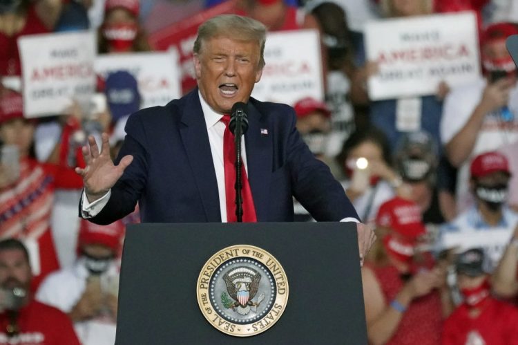President Trump, shown at a campaign rally in Florida on Monday, has asked the U.S. Supreme Court to put a hold on a ruling that he turn over his tax records to a New York prosecutor.