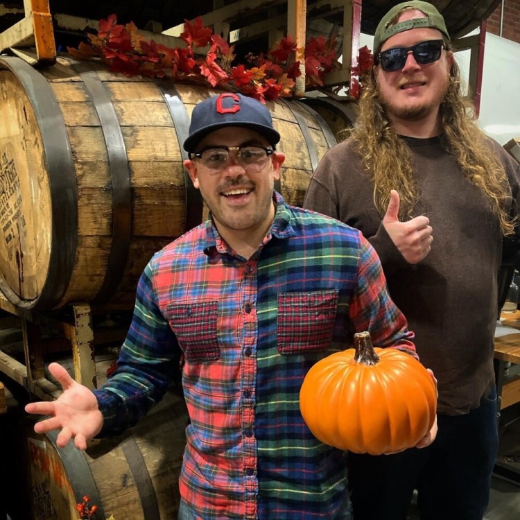 Comedians James Theberge, left, and Ian Stuart are performing outdoors on Thursdays in October as part of the Stroudwater Fall Comedy Series at Stroudwater Distillery in Portland. 