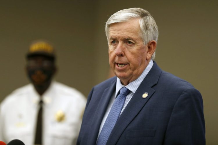 Missouri Gov. Mike Parson speaks during a news conference Aug. 6 in St. Louis. Republican governors and state lawmakers in many states have followed President Trump’s lead in downplaying the seriousness of the coronavirus, refusing to wear masks and fighting against restrictions on businesses and social gatherings. 