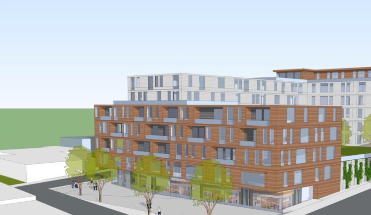 Architectural rendering of the proposed apartment building on Hanover Street in Portland. 