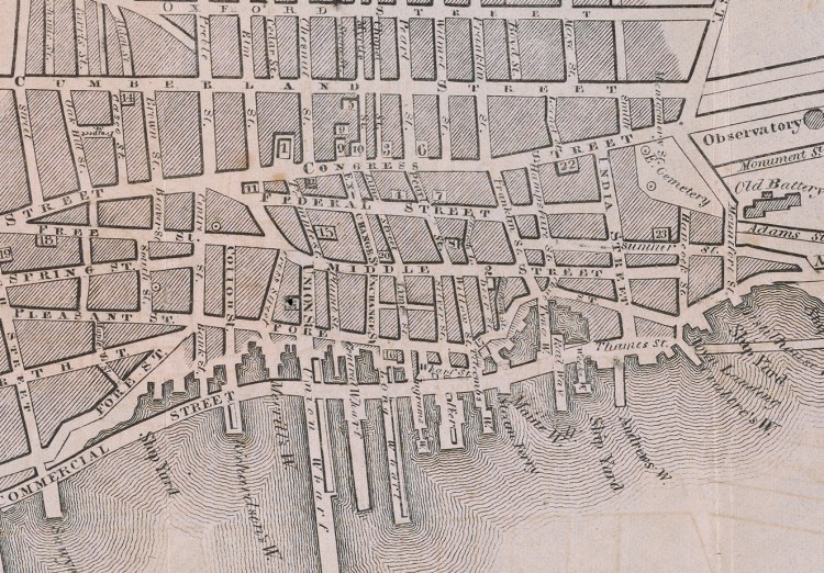 The Portland waterfront, detail of a Plan of Portland : Engraved as a Directory, 1856
