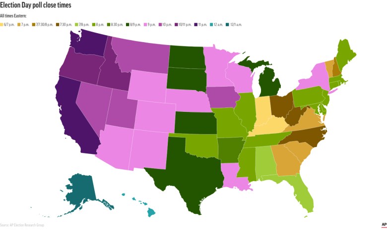 Poll Test Map Election Map: When the polls close across the U.S.