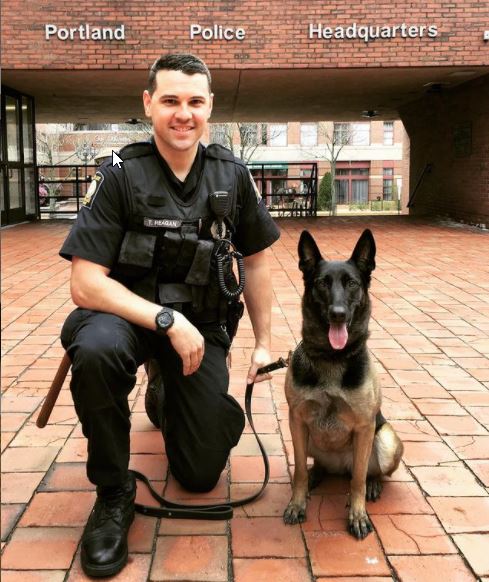 Trixie with her handler, Officer Thomas Reagan