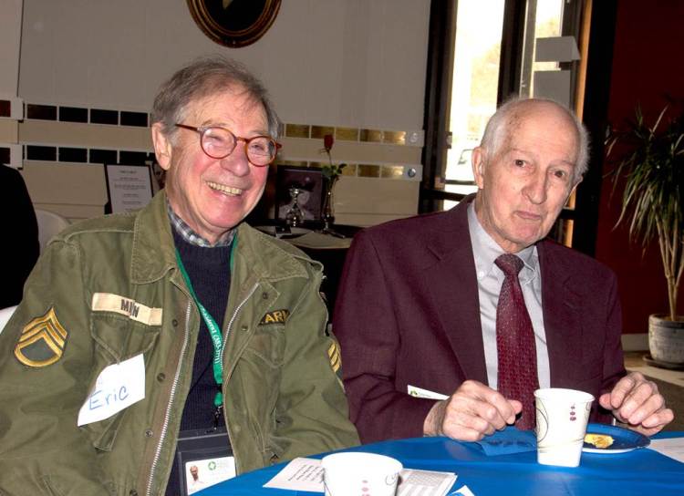 Eric Mihan, left, and Vernon Huestis, right, at a Vet to Vet Honors Ceremony in 2015 at the Maine Military Museum in South Portland.