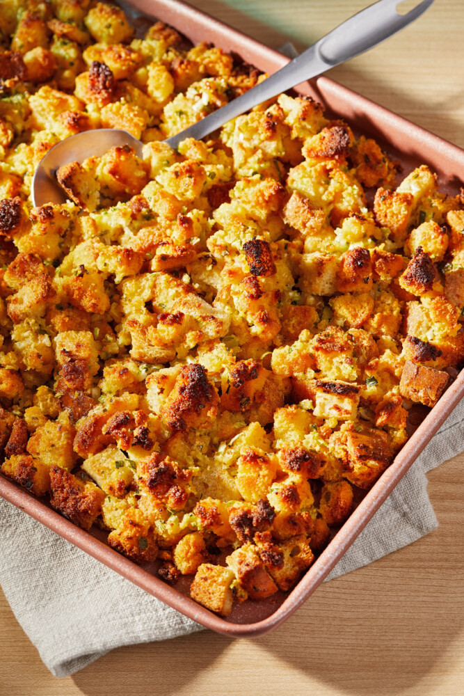 Sheet Pan Cornbread Dressing. MUST CREDIT: Photo by Tom McCorkle for The Washington Post.