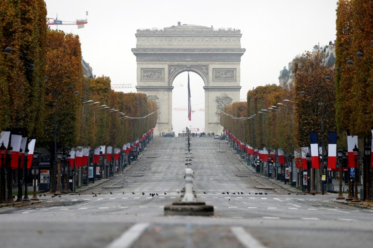 The Champs Elysees avenue in Paris was empty on Wednesday during the Armistice Day ceremonies marking the end of World War I.