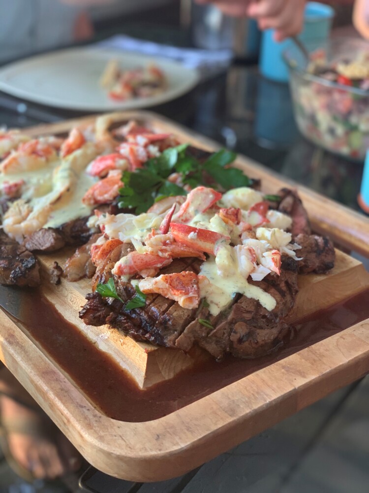 Grilled Ribeye Topped with Lobster and Béarnaise 