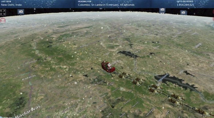 This photo provided by The North American Aerospace Defense Command (NORAD) shows the Santa Tracker on Thursday. 