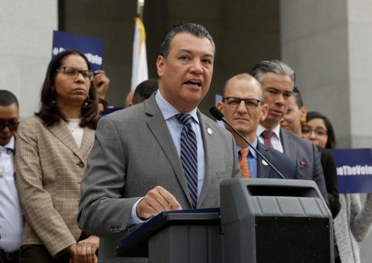 California Secretary of State Alex Padilla talks during a news conference in January 2019, at the Capitol in Sacramento, Calif. 