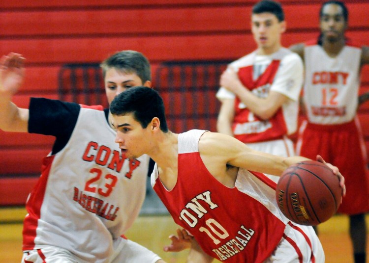 Cony High School's Liam Stokes dribbles during a 2014 practice in Augusta.