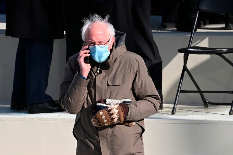 U.S. Sen. Bernie Sanders of Vermont wore his mittens to the presidential inauguration of Joe Biden on Wednesday. It's not the first time his mittens drew attention.