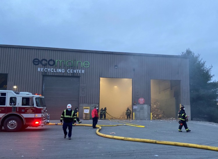 An improperly discarded rechargeable battery ignited a fire at ecomaine's recycling center in Portland Wednesday.