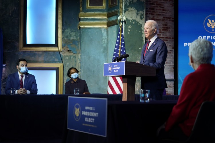 President-elect Joe Biden announces his climate and energy team nominees and appointees at The Queen Theater in Wilmington Del., on Dec. 20, 2020. He named his final nominees this past week, completing a diverse team of two dozen people. 