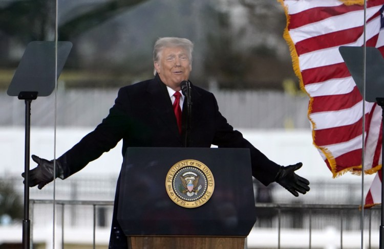 President Trump speaks at a rally on Wednesday in Washington at which he repeated the baseless claims he has been making about the election he lost in November. 