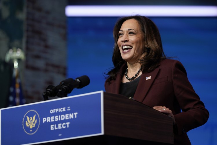 Vice President-elect Kamala Harris speaks Nov. 24  at The Queen theater in Wilmington, Del. 

