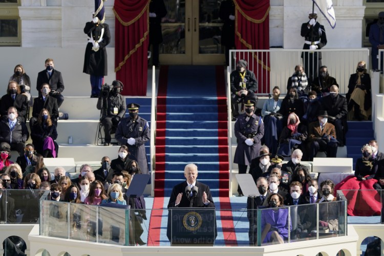 President Biden speaks during his inauguration at the U.S. Capitol in Washington on Wednesday.
