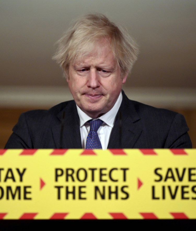 Britain's Prime Minister Boris Johnson speaks during a coronavirus press conference at 10 Downing Street in London, Friday Jan. 22. Johnson announced that the new variant of COVID-19, which was first discovered in the south of England, may be linked with an increase in the mortality rate. 