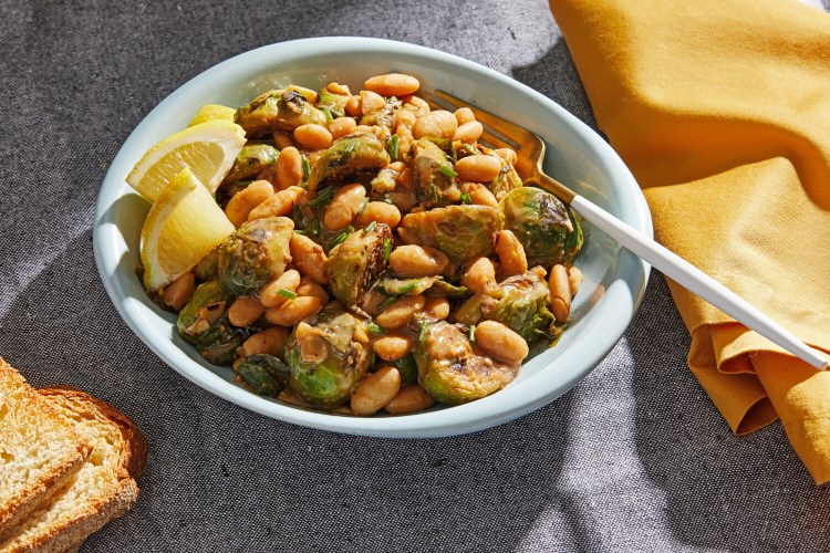 Smoky White Beans and Brussels Sprouts. MUST CREDIT: Photo for The Washington Post by Tom McCorkle