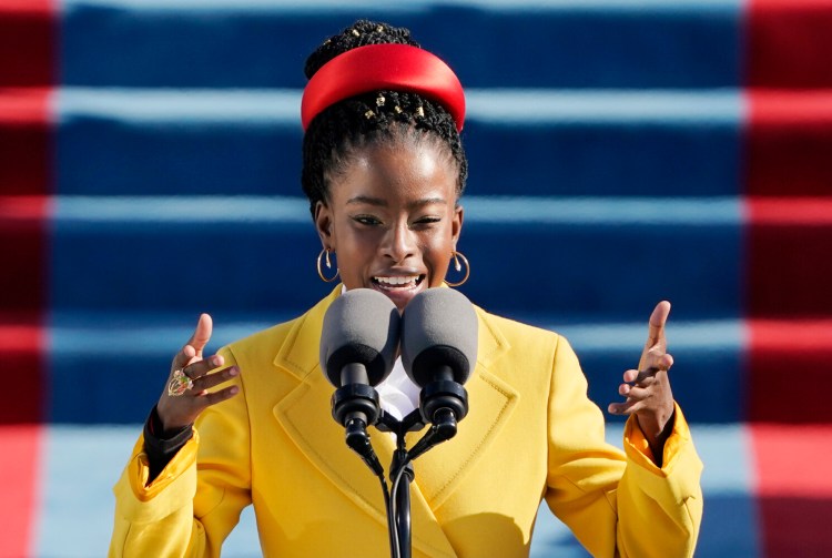 American poet Amanda Gorman reads a poem during the 59th Presidential Inauguration at the U.S. Capitol on Wednesday.