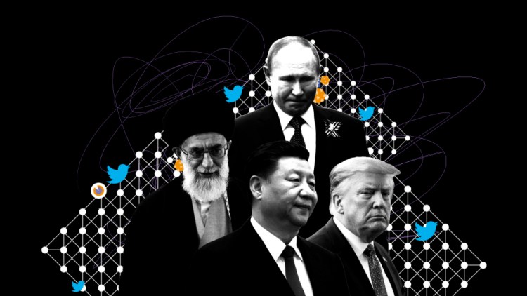 Clockwise from left: Iranian Supreme Leader Ali Khamenei; Russian President Vladimir Putin; former U.S. President Trump; and Chinese President Xi Jinping.  