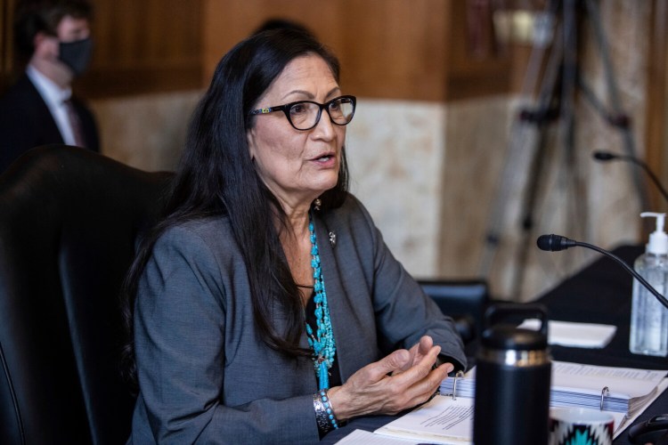 Rep. Deb Haaland, D-N.M., speaks during a Senate Committee on Energy and Natural Resources hearing on her nomination to be Interior Secretary, on Tuesday on Capitol Hill in Washington.