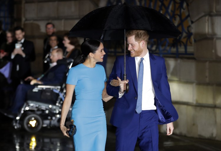 Britain's Prince Harry and Meghan arrive at the annual Endeavour Fund Awards in London on  March 5.