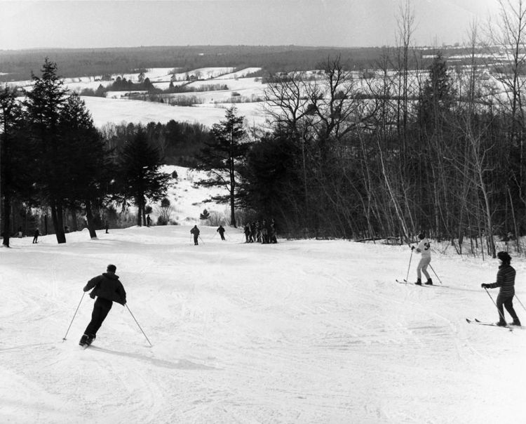Alpine skiing was popular many years ago on the hill off upper Main Street in Waterville, as seen in this circa-1950s photo from Colby College archives. 