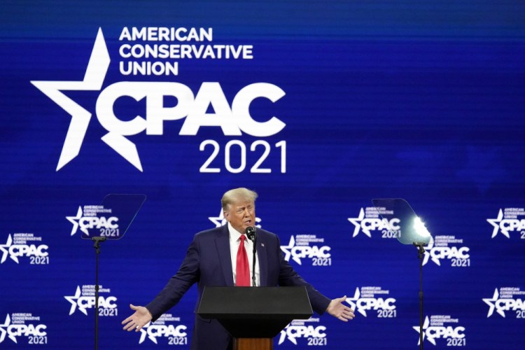Former President Donald Trump speaks at the Conservative Political Action Conference on Sunday in Orlando, Fla.