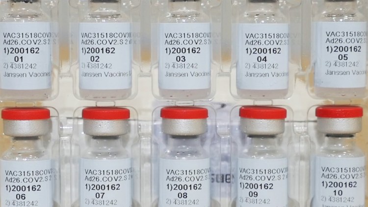 A photo provided by Johnson & Johnson shows vials of the Janssen COVID-19 vaccine in the United States.  Johnson & Johnson’s single-dose vaccine protects against COVID-19, according to an analysis by U.S. regulators Wednesday, Feb. 24,  that sets the stage for a final decision on a new and easier-to-use shot to help tame the pandemic. 