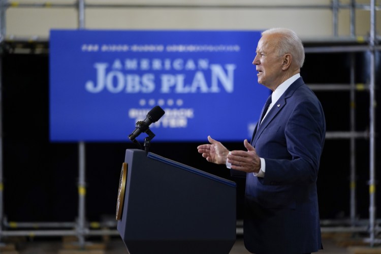 President Joe Biden delivers a speech on infrastructure spending at Carpenters Pittsburgh Training Center on Wednesday in Pittsburgh. 