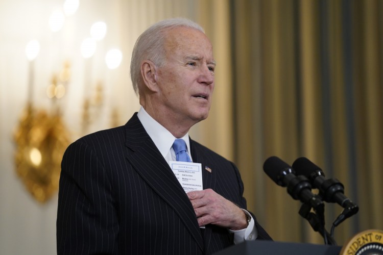President Biden speaks at the White House on Tuesday about efforts to combat COVID-19. 