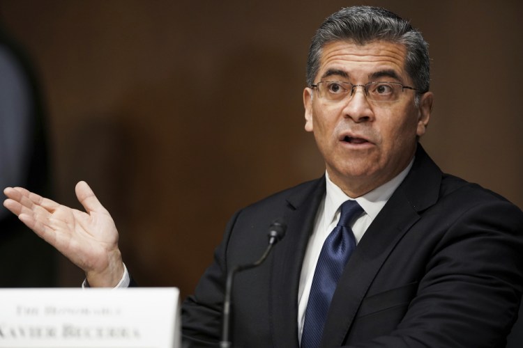 Xavier Becerra testifies during a Senate Finance Committee hearing on his nomination to be secretary of Health and Human Services on Capitol Hill in Washington on Feb. 24. 
