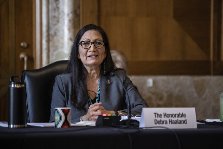 Rep. Deb Haaland, D-N.M., speaks during a Senate Committee on Energy and Natural Resources hearing on her nomination to be interior secretary last month on Capitol Hill in Washington. 