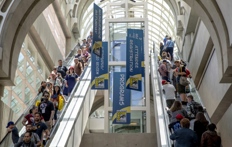 Attendees filter through the San Diego Convention Center on Day One at Comic-Con International on July 18, 2019, in San Diego, Calif. 
