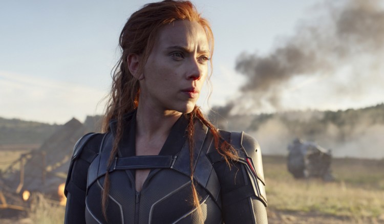 Scarlett Johansson in a scene from "Black Widow." Disney announced the film release date as July 9, 2021. (Marvel Studios/Disney via AP)